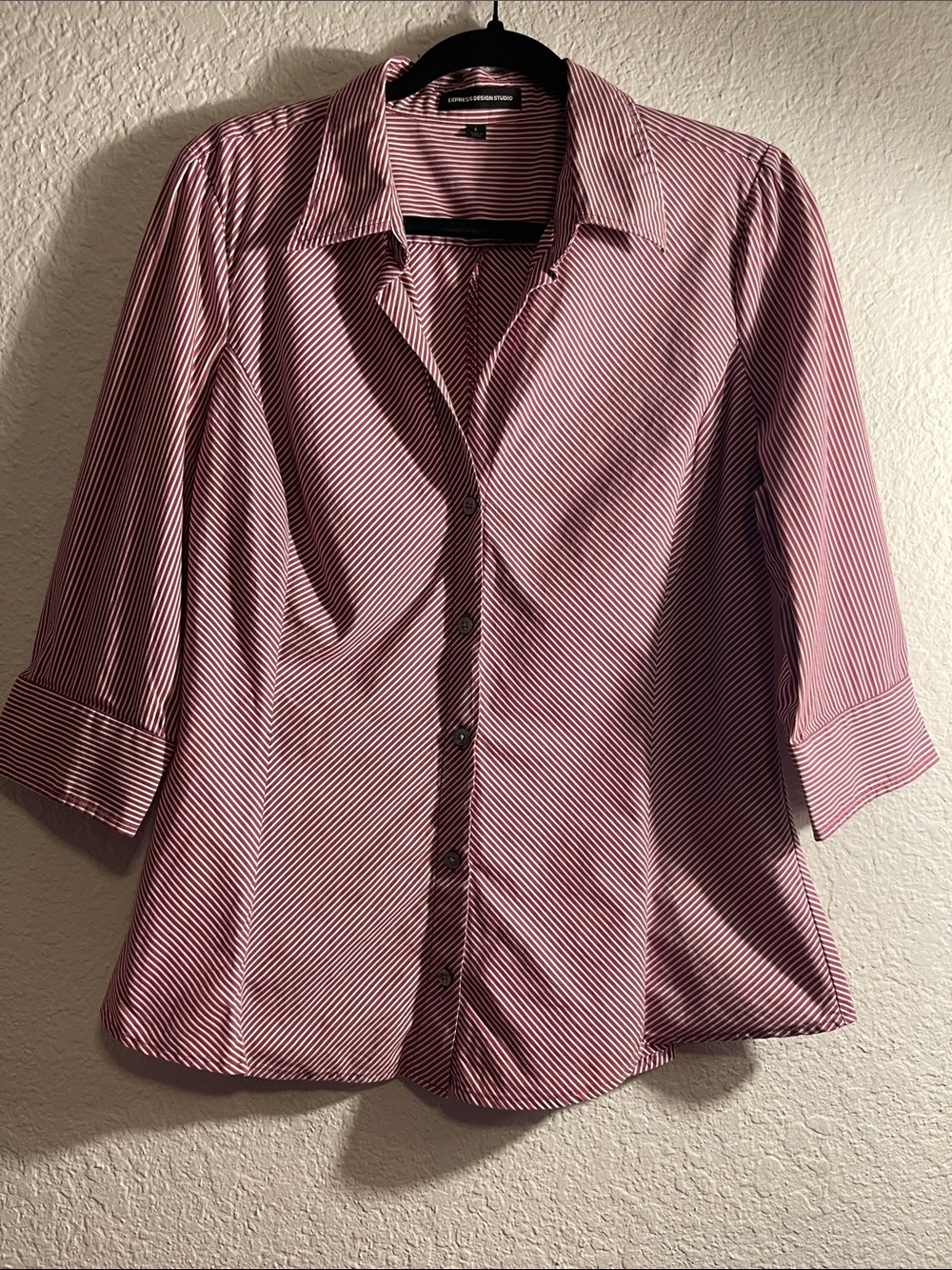 Express Pink and White Striped Button-Down Shirt